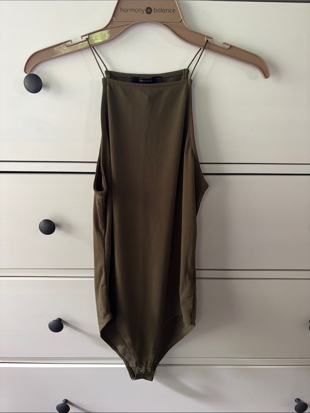 Forever 21 Olive Green High Neck Spaghetti Strap Bodysuit